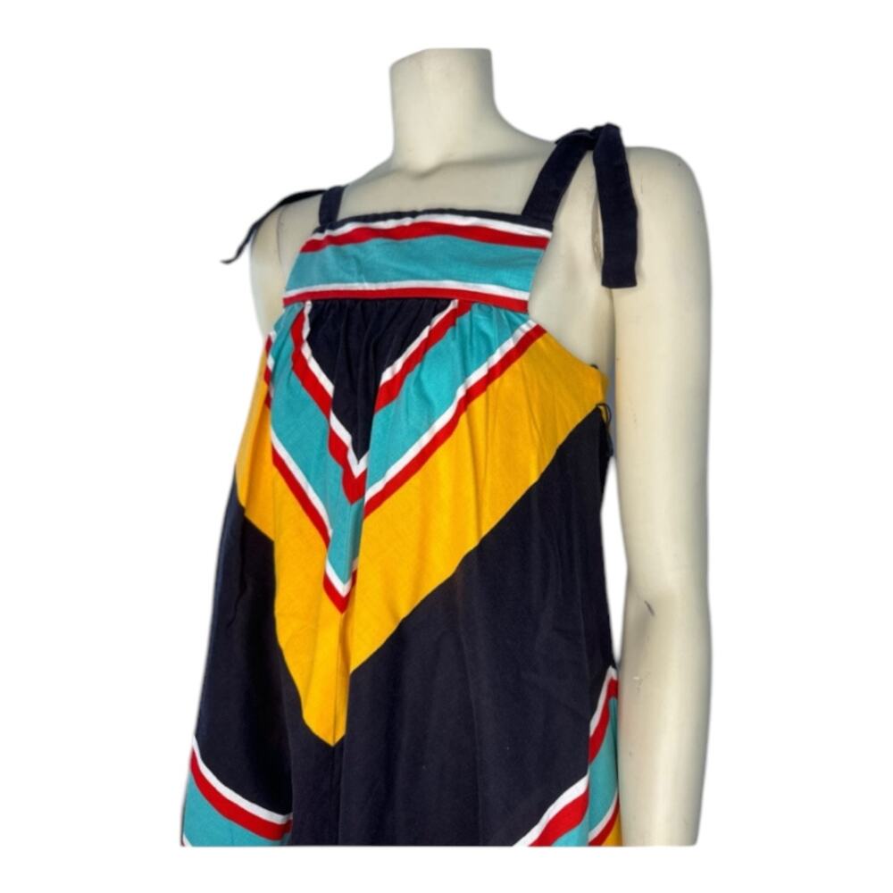 Vintage Hear Say Vibrant cotton Chevron Pinafore Apron Jumper dress size X Small - Picture 6 of 12